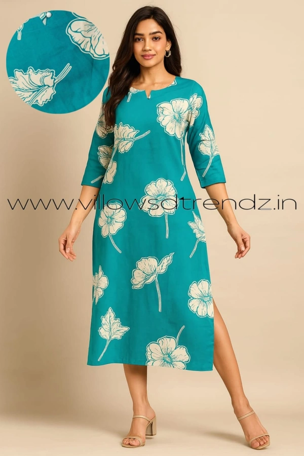 Twill Blue Rayon Kurta| Side cut| 3/4 Sleeve| Sky blue| AV240071 - XL, Sky blue
