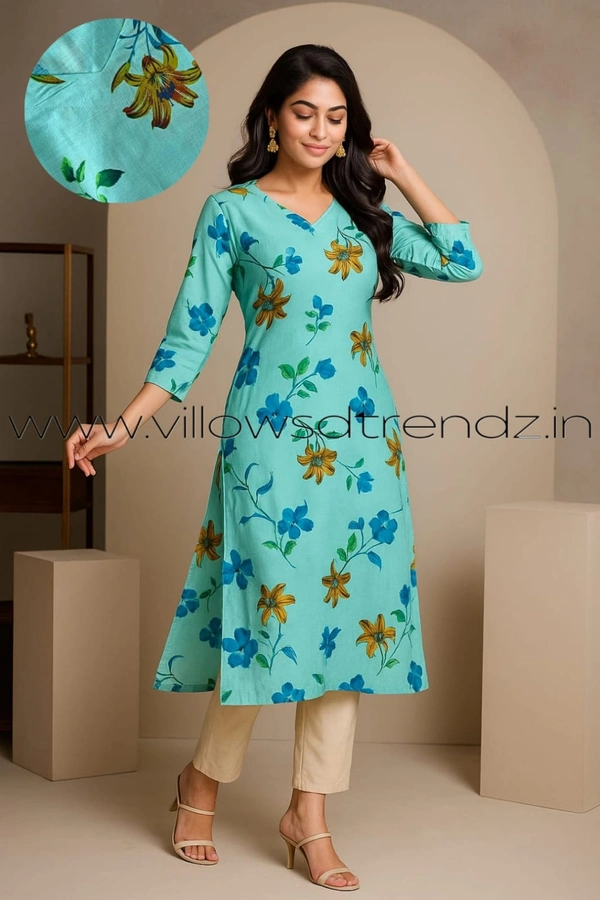 Twill Blue Rayon Kurta| Side cut| 3/4 Sleeve| Sky Blue |LI1930052 - M, Sky Blue