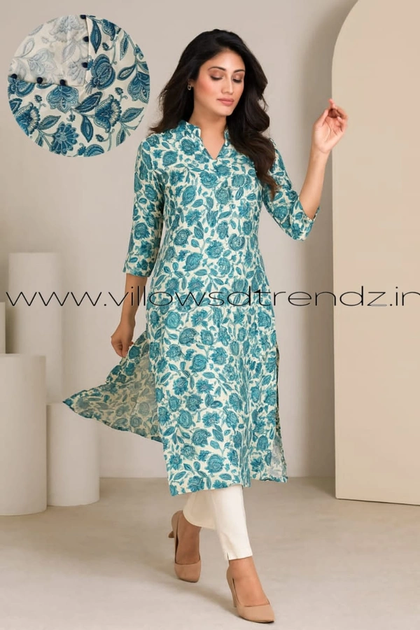 Twill Blue Rayon Kurta| Side cut| 3/4 Sleeve| Sky Blue | LI195090 - XL, Sky Blue