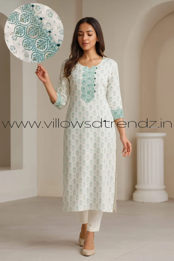 Twill Blue Rayon Kurta| Side cut| 3/4 Sleeve| White | LI22004 - S, White