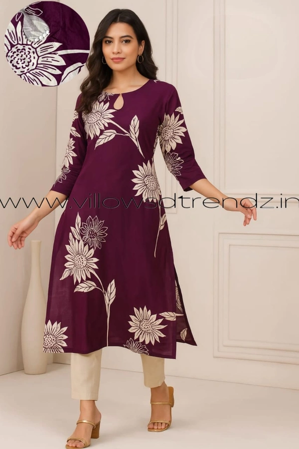 Twill Blue Rayon Kurta| Side cut| 3/4 Sleeve| Wine| LI195030 - XL, Wine