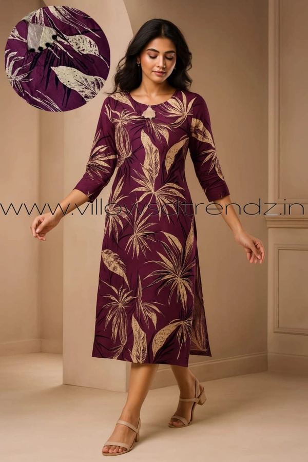 Twill Blue Rayon Kurta| Side cut| 3/4 Sleeve| Wine | LI195035 - M, Wine