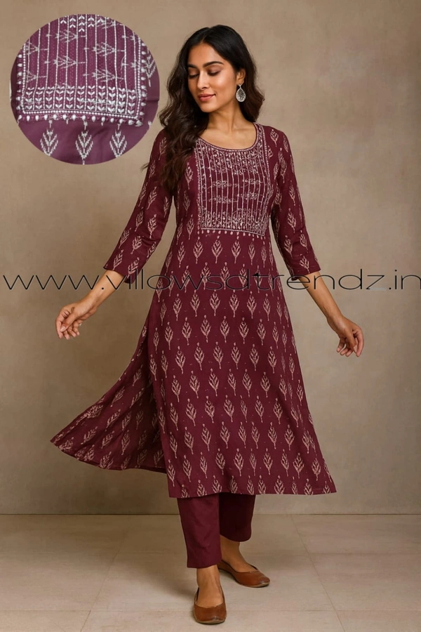 Twill Blue Rayon Kurta| Side cut| 3/4 Sleeve|Maroon| FL22007 - M, Maroon