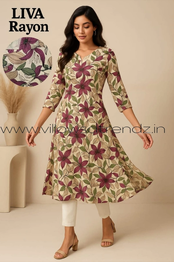 Twill Blue Rayon Kurta| Side cut| 3/4 Sleeve|Multi colour |L11930021 - L