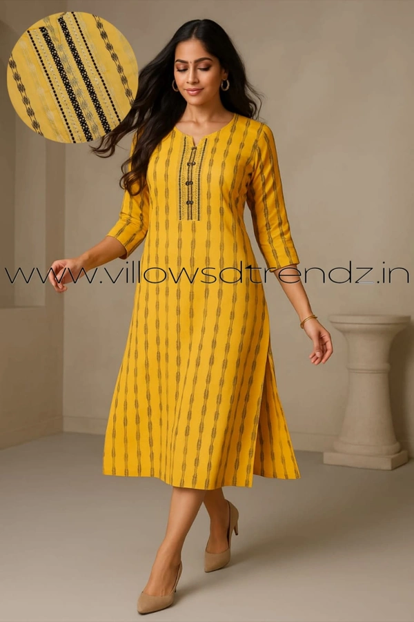 Twill Blue Rayon Kurta| Side cut| 3/4 Sleeve|Yellow | L11930016 - S