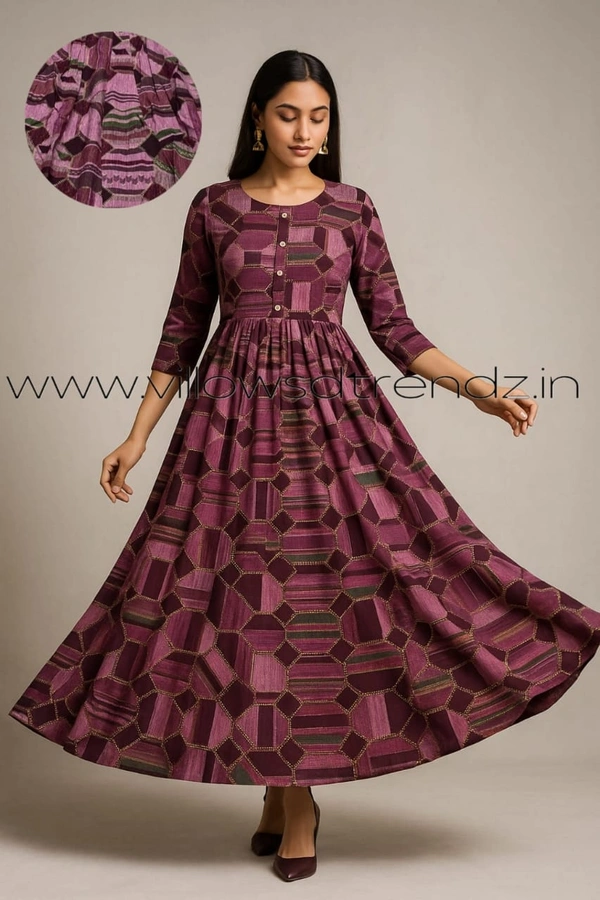 Twill Blue Rayon Umberlla Kurti | L | Beetroot colour |UM819 - L, Beetroot colour