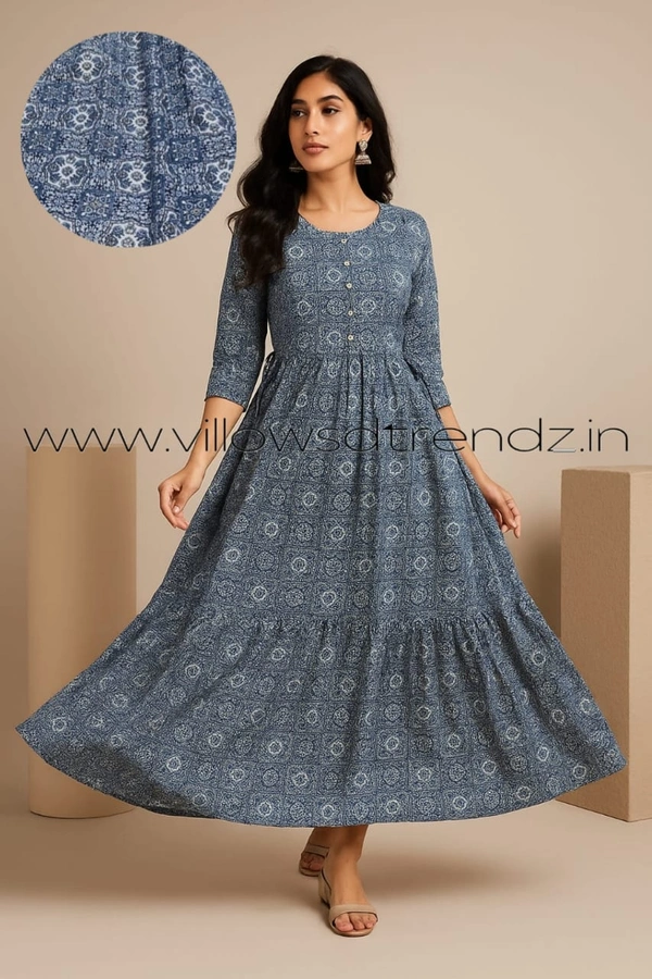 Twill Blue Rayon Umberlla Kurti | L |Grey |UM831 - L, Grey