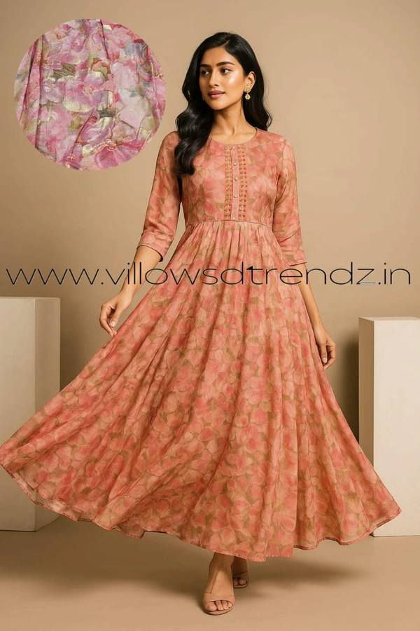 Twill Blue Rayon Umberlla Kurti | L | Pink |UM29002 - L, Pink