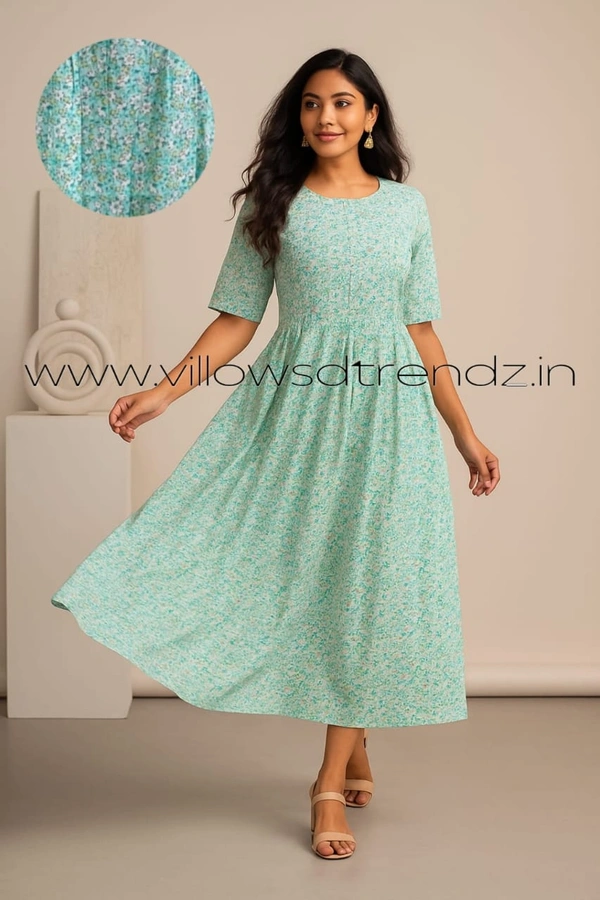 Twill Blue Rayon Umberlla Kurti | L |Sky Blue |UM830 - L, Sky blue