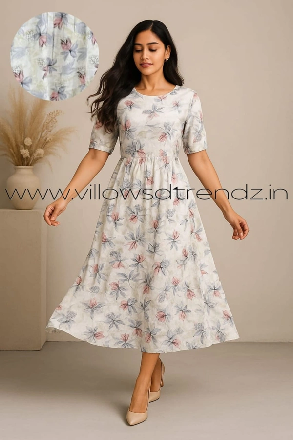Twill Blue Rayon Umberlla Kurti | S | White |UM834 - S, White