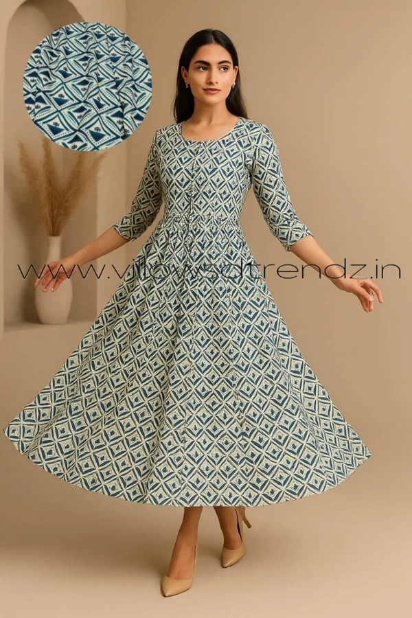 Twill Blue Rayon Umberlla Kurti | L| Blue |UM822 - L, Blue