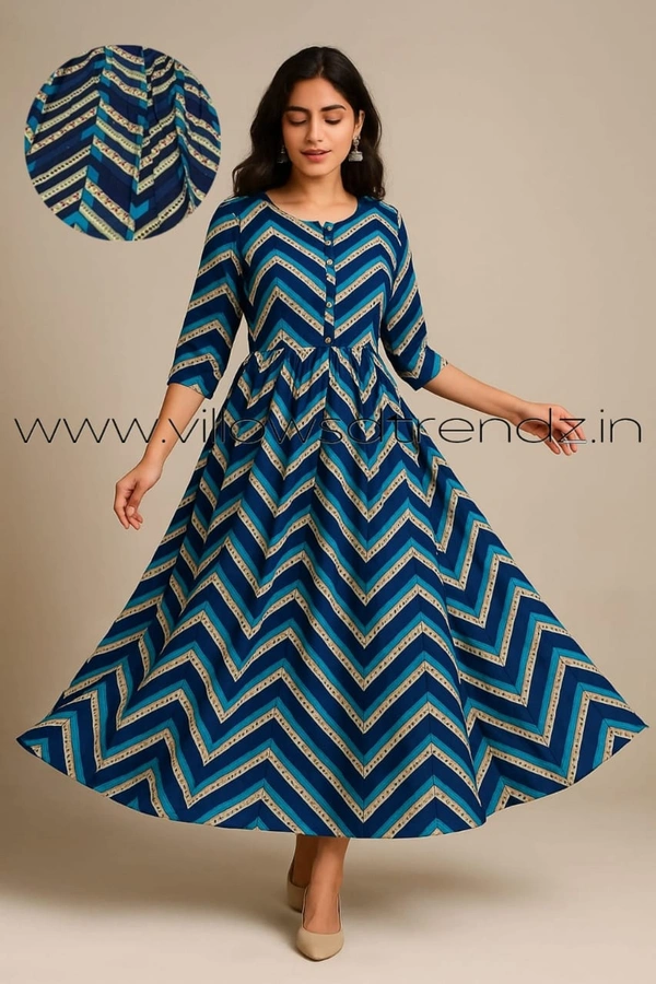 Twill Blue Rayon Umberlla Kurti | M | Blue |UM833 - M, Blue