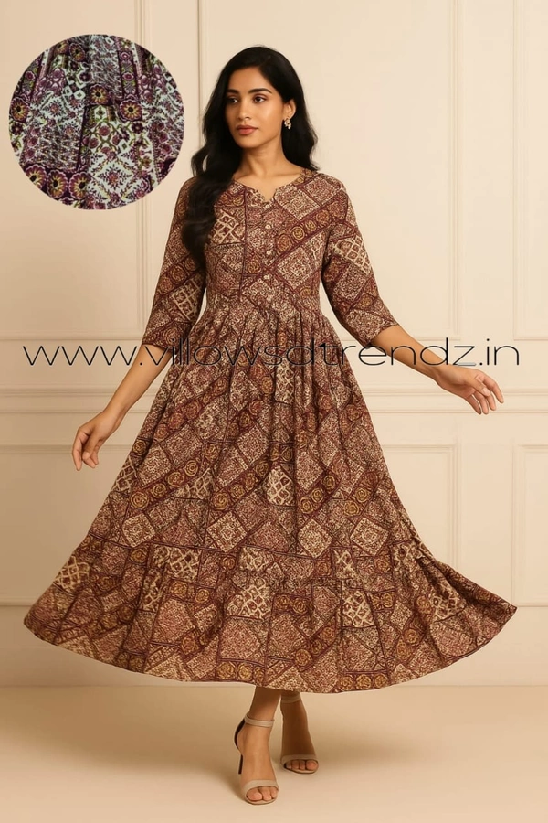 Twill Blue Rayon Umberlla Kurti | M | Brown |UM824 - M, Brown