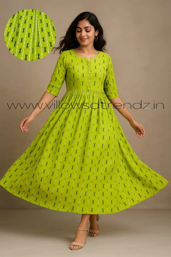 Twill Blue Rayon Umberlla Kurti | M | Green |UM821 - M, Green