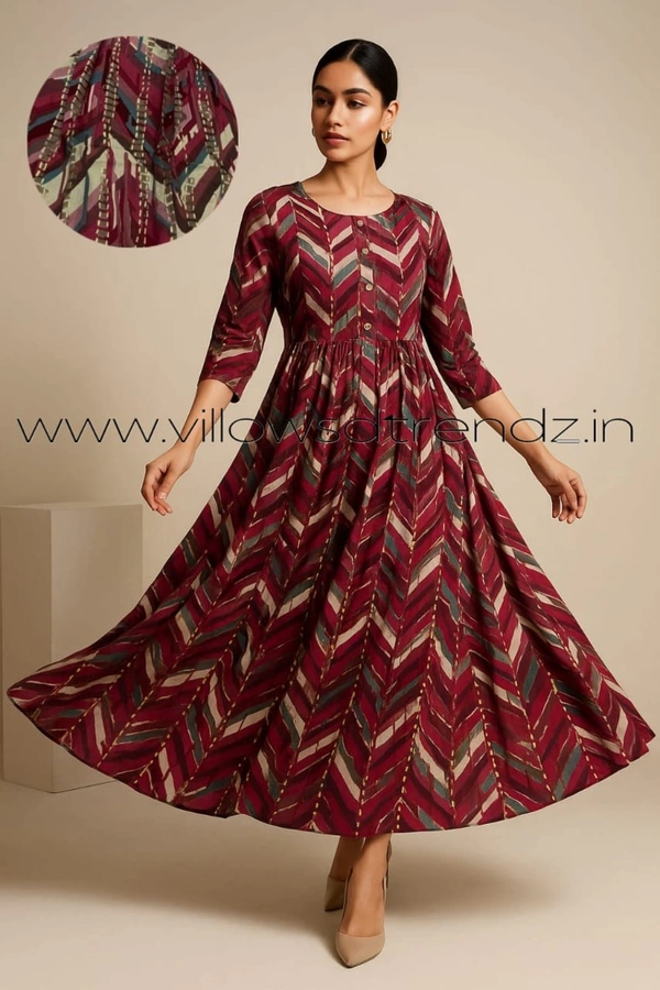 Twill Blue Rayon Umberlla Kurti | M | Maroon |UM817 - M, Maroon