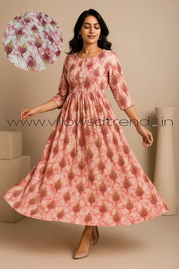 Twill Blue Rayon Umberlla Kurti | M | Peach Orange |UM825 - XL, Peach Orange