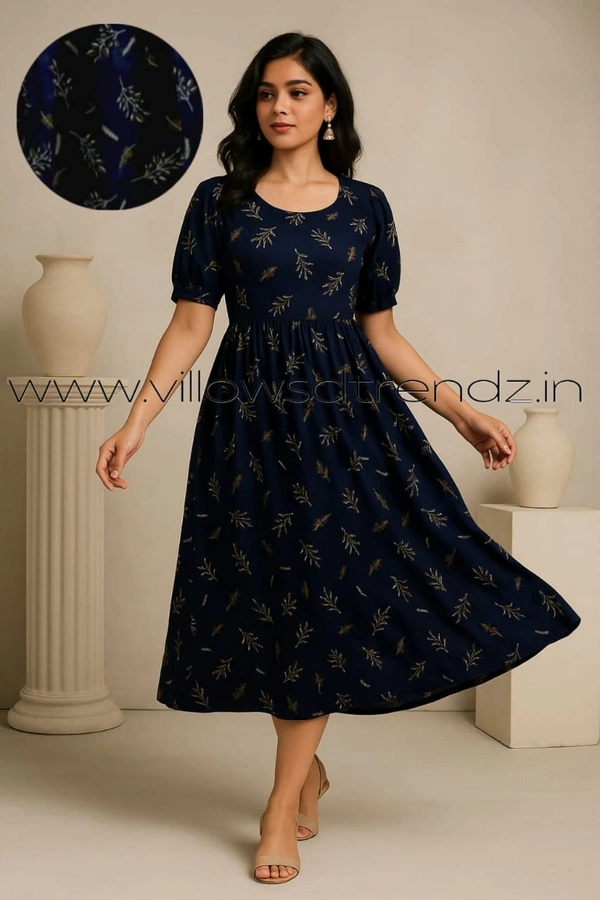Twill Blue Rayon Umberlla Kurti | S |Navy Blue|UM827 - S, Navy blue