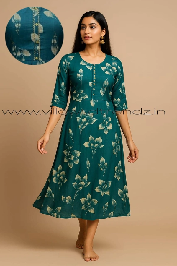 Twill Blue Rayon Umberlla Kurti | M | Rama Green |UM29006 - M, Rama Green