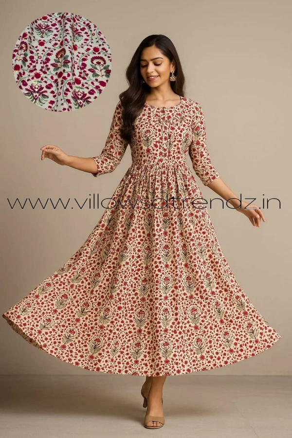 Twill Blue Rayon Umberlla Kurti |XL | Red|UM832 - XL, Red