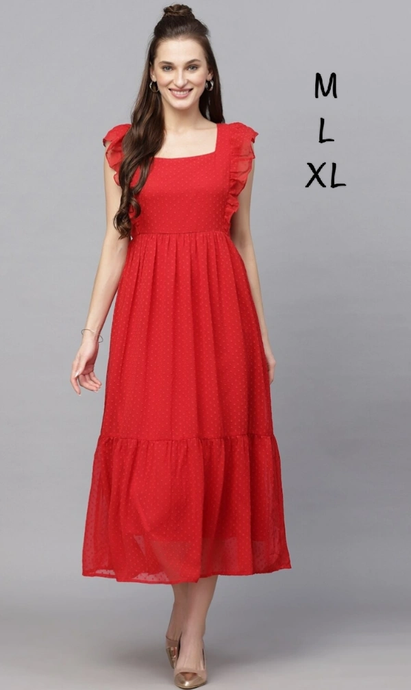 Villows Red Georgette western frock 494 - L, Red