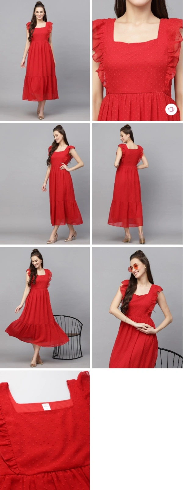 Villows Red Georgette western frock 494 - L, Red
