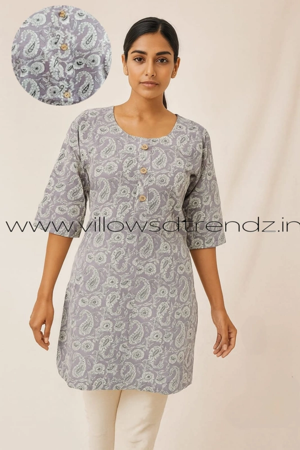 Ruthvi Ethnics Cotton Short Kurti| Grey | CK1380 - M, Grey