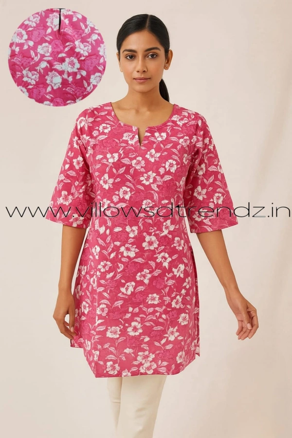 Ruthvi Ethnics Cotton Short Kurti| Pink | CK1381 - 2XL, Pink