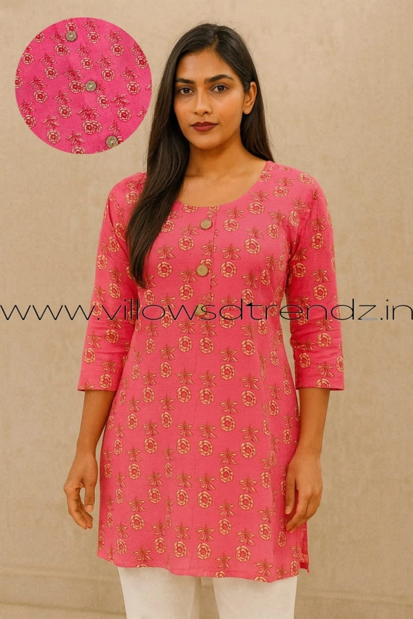 Ruthvi Ethnics Cotton Short Kurti| Pink | SK1380 - M, Pink