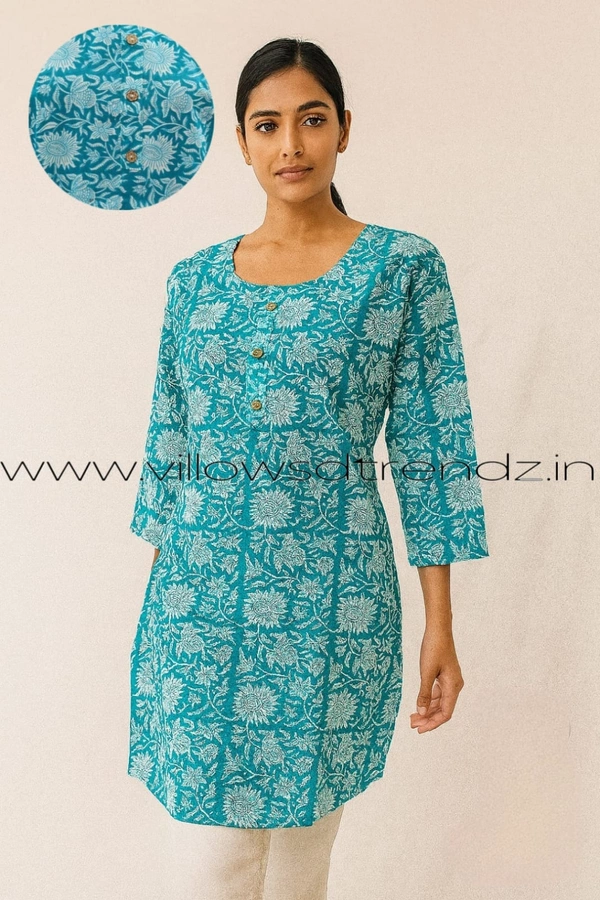Ruthvi Ethnics Cotton Short Kurti| Sky blue | SK1374 - XL, Sky Blue