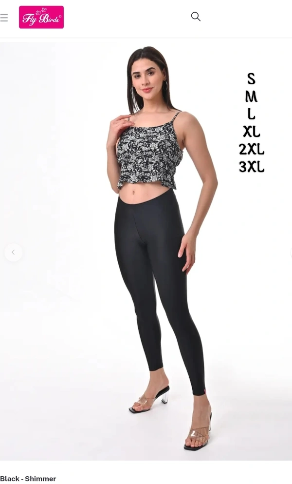 FlyCute Shimmer Leggings Ankle Fit| FCSM13806| Black - Black, L