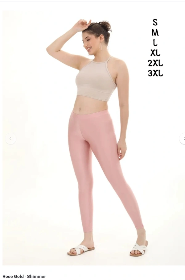 FlyCute Shimmer Leggings Ankle Fit| FCSM13807| Rose Gold - Rose Gold, 3XL
