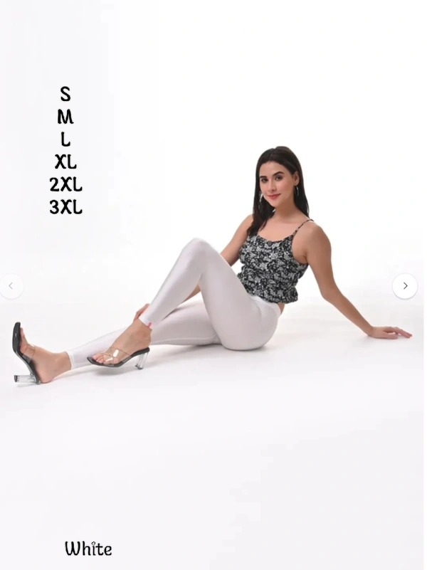 FlyCute Shimmer Leggings Ankle Fit| FCSM13808| White - White, L