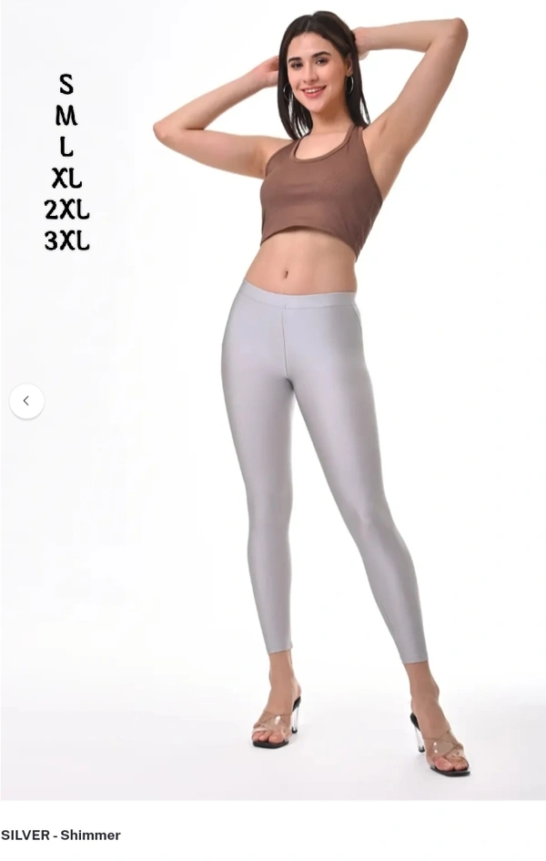 FlyCute Shimmer Leggings Ankle Fit| FCSM138011| Silver - Silver, 3XL