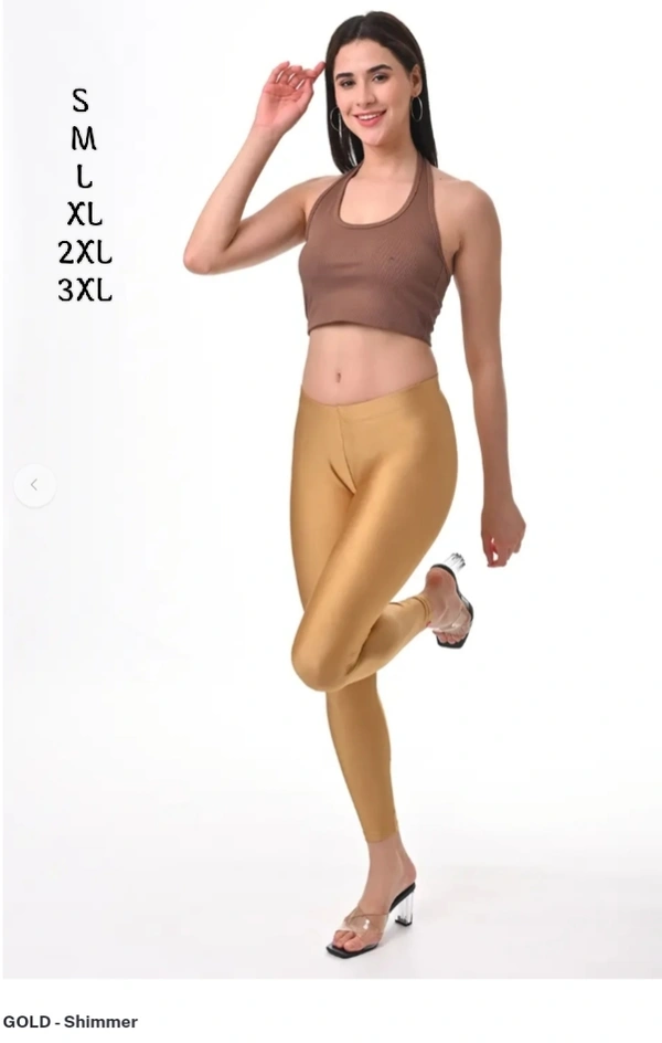 FlyCute Shimmer Leggings Ankle Fit| FCSM138012| Gold - Gold, L