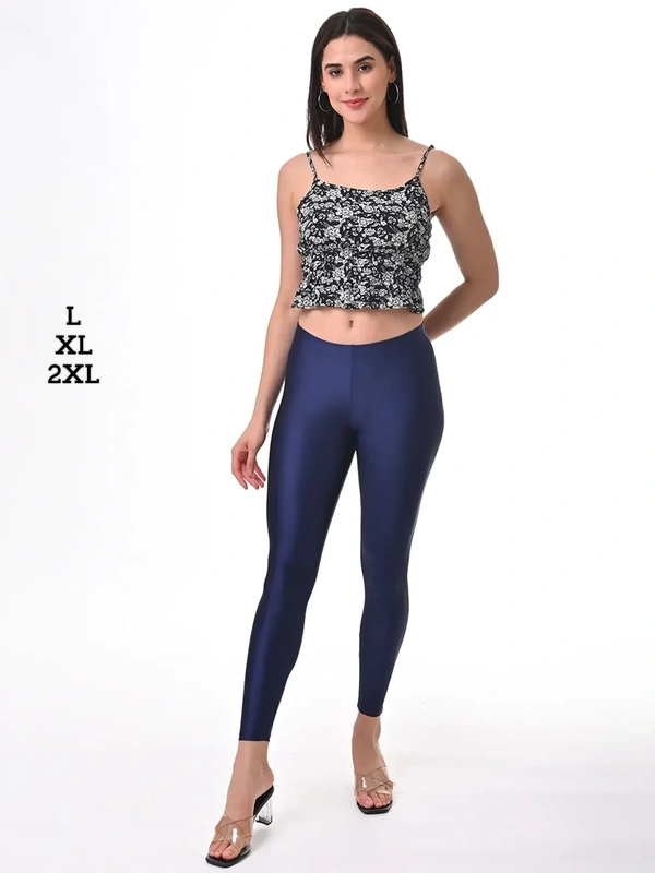 FlyCute Shimmer Leggings Ankle Fit| FCSM13803 |Navy Blue - Navy Blue, 3XL
