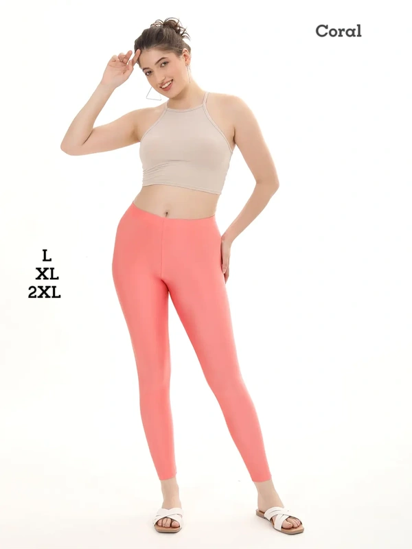 FlyCute Shimmer Leggings Ankle Fit| FCSM13805| Peach - Peach, 3XL