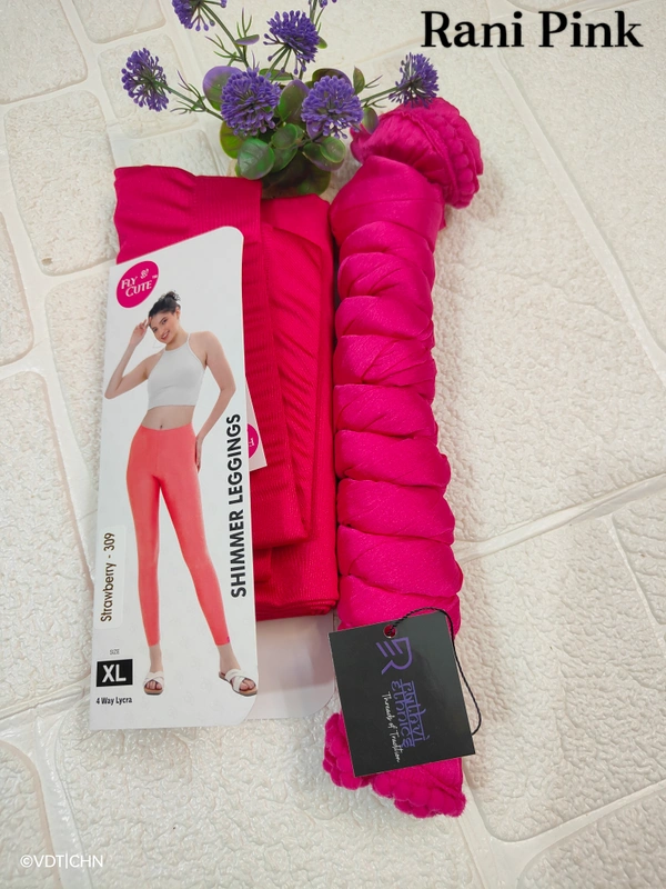 FlyCute Shimmer Ankle Fit Leggings and Shimmer Shawl Combo| LS809| Rani pink - Rani Pink, S