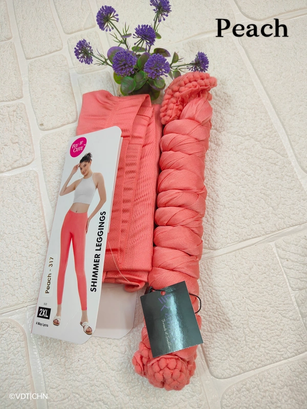 FlyCute Shimmer Ankle Fit Leggings and Shimmer Shawl Combo| LS8012| Peach - Peach, 3XL