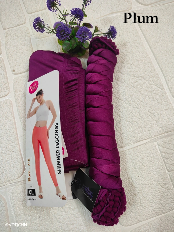 FlyCute Shimmer Ankle Fit Leggings and Shimmer Shawl Combo| LS808| Plum - Plum, 3XL