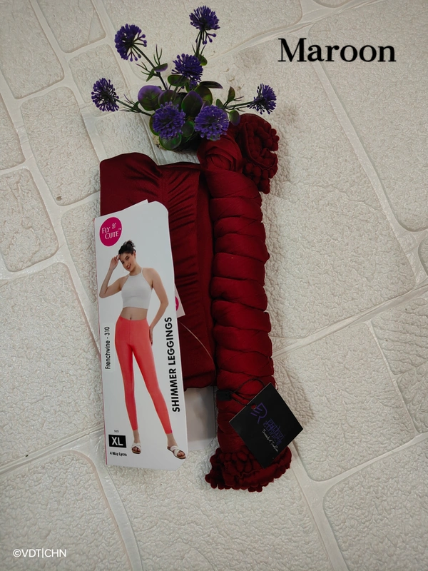 FlyCute Shimmer Ankle Fit Leggings and Shimmer Shawl Combo| LS8011| Marron - Marron, 3XL