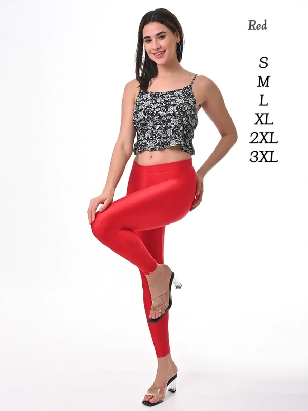 FlyCute Shimmer Leggings Ankle Fit Leggings | Red| FCSM13808 - S, Red