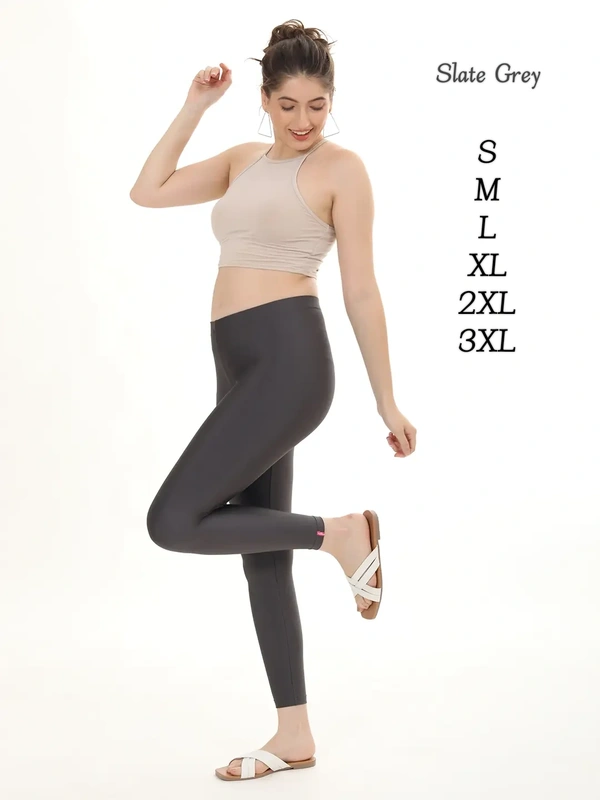 FlyCute Shimmer Leggings Ankle Fit Leggings | Slate grey| FCSM13807 - 3XL, Slate grey