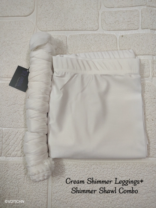 FlyCute Shimmer Leggings Ankle Fit Leggings with shimmer shawl combo| White| LS8013 - M, White