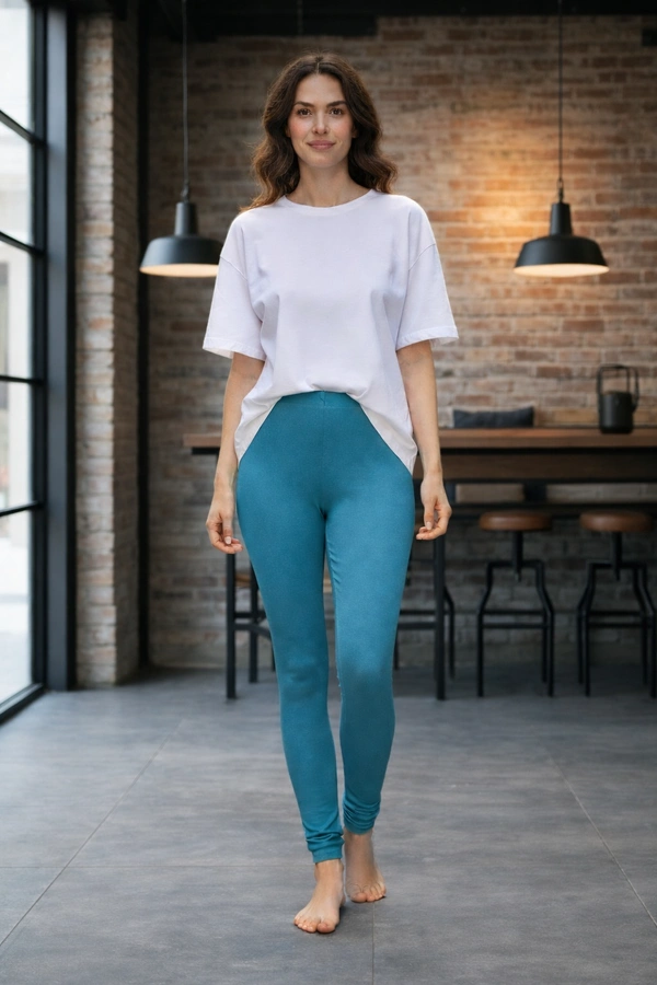 Villows Shimmer Leggings Chudithar Fit Leggings| Full Length| Peacock Blue| 195013 - Leggings with Shawl, Peacock Blue, L