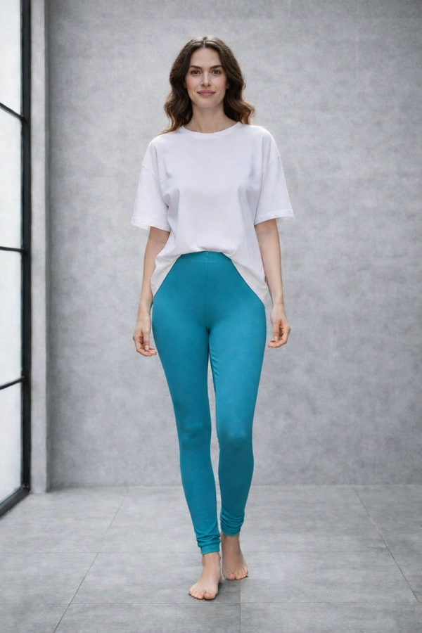 Villows Shimmer Leggings Chudithar Fit Leggings| Full Length| Peacock Blue| 195013 - Only Leggings, Peacock Blue, L