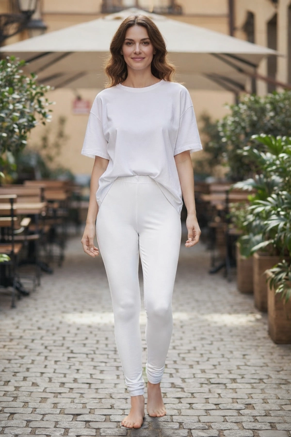 Villows Shimmer Leggings Chudithar Fit Leggings| Full Length| White | 19501 - Only Leggings, White, L