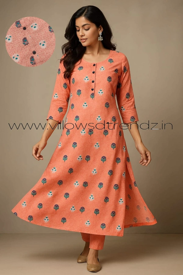 Livaasa Side Cut Liva Kurti LI17508 - Peach Orange, L