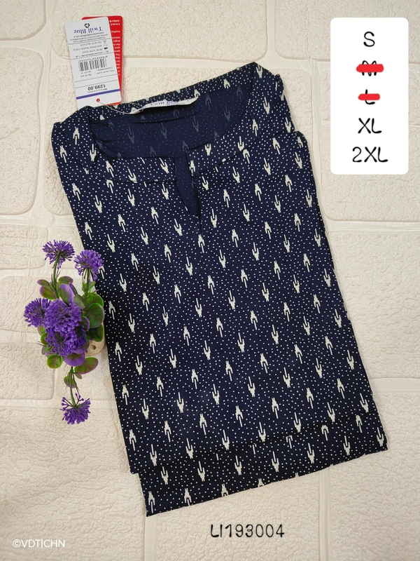 Twill Blue Side Cut Liva Kurti LI193003 - S, Dark Blue