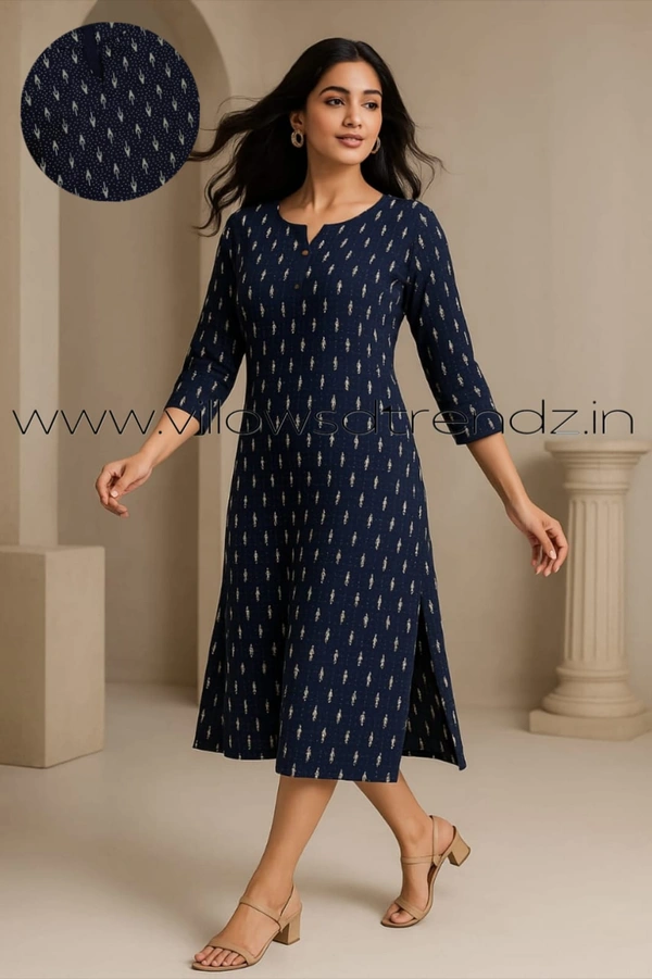 Twill Blue Side Cut Liva Kurti LI193003 - S, Dark Blue