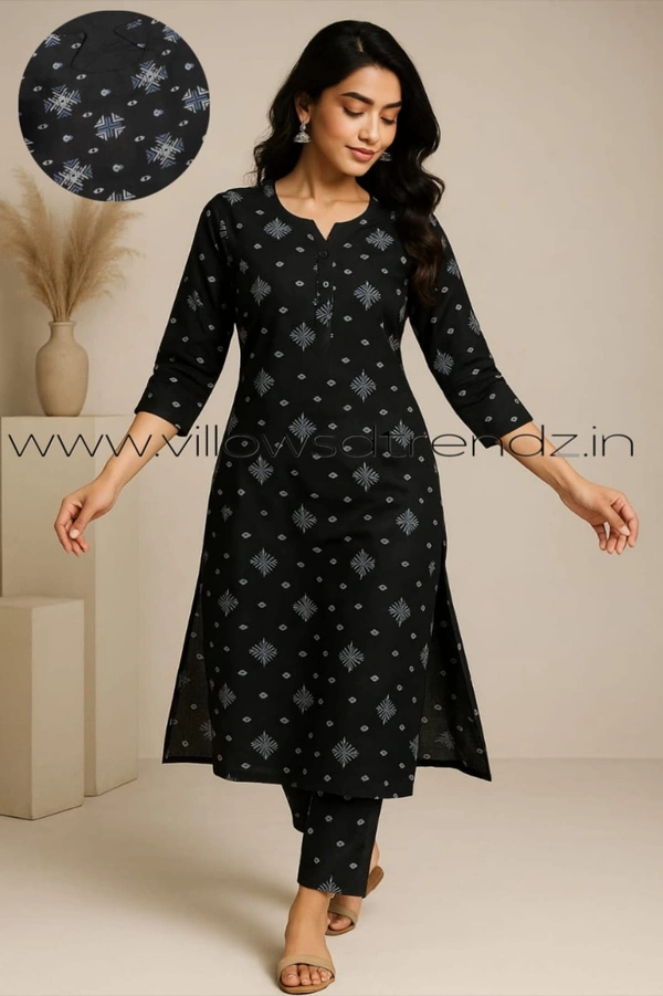 Twill Blue Side Cut Liva Kurti LI193004 - Black, XL